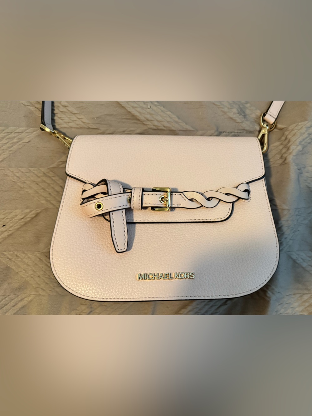 Michael Kors Pale Pink Pebbled Leather Crossbody with Braided Strap